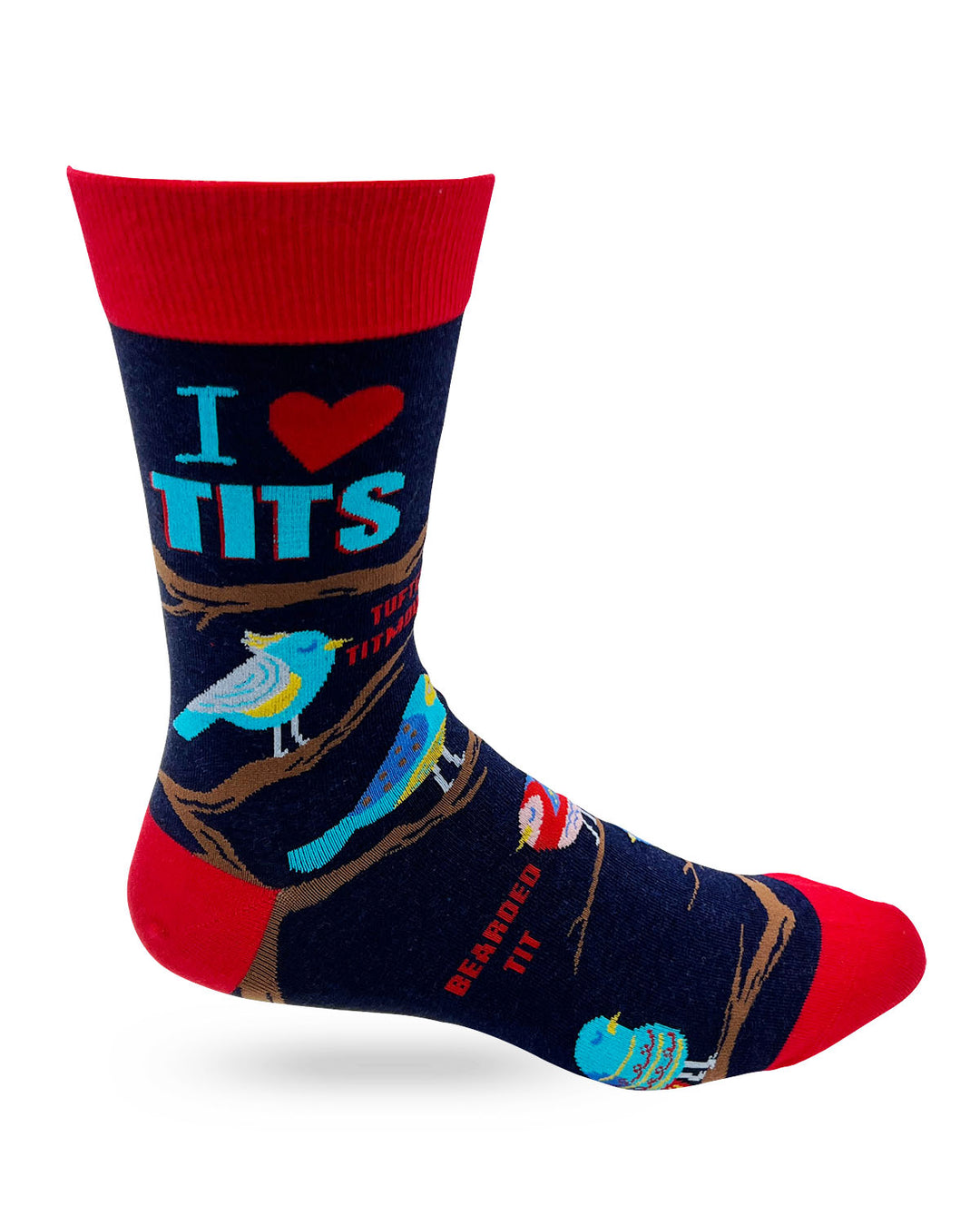 I Heart Tits Men's Novelty Crew Socks featuring Birds