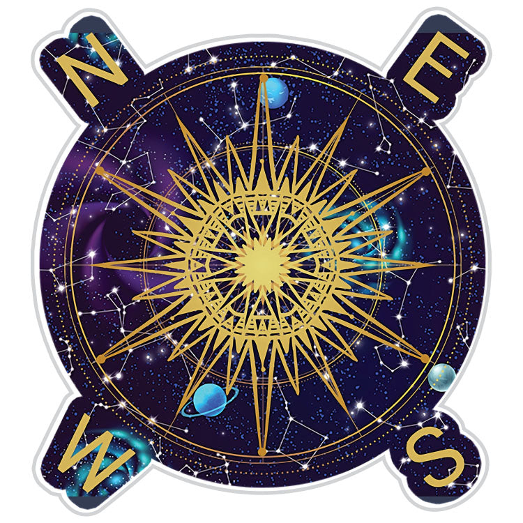 Celestial Compass Rose At Night Sticker