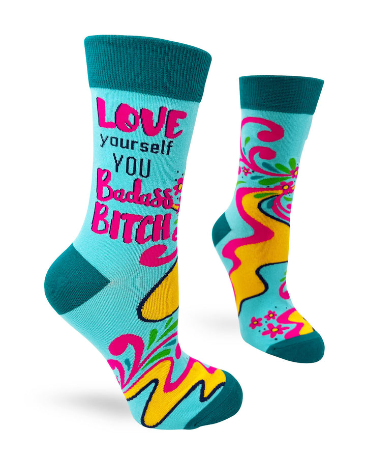 Love Yourself You Badass Bitch Ladies' Novelty Crew Socks Wholesale