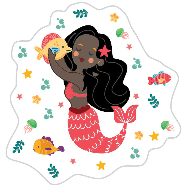 Mermaid With Black Hair And A Fish Sticker
