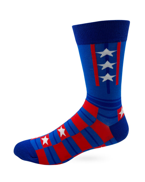 Funny Men's Novelty Crew Socks in Red Blue and White