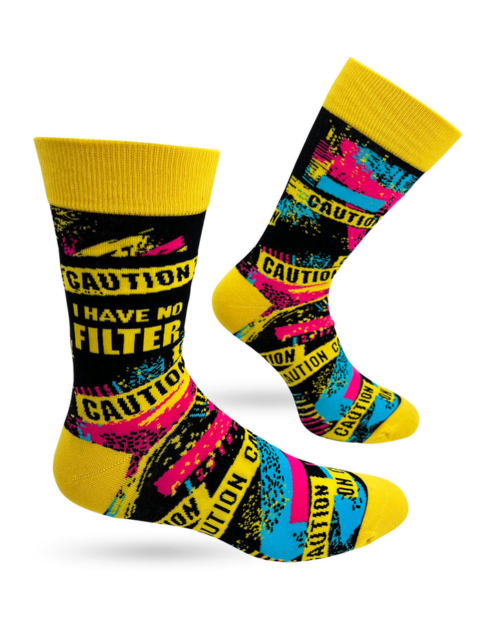 Caution I Have No Filter Men's Novelty Crew Socks