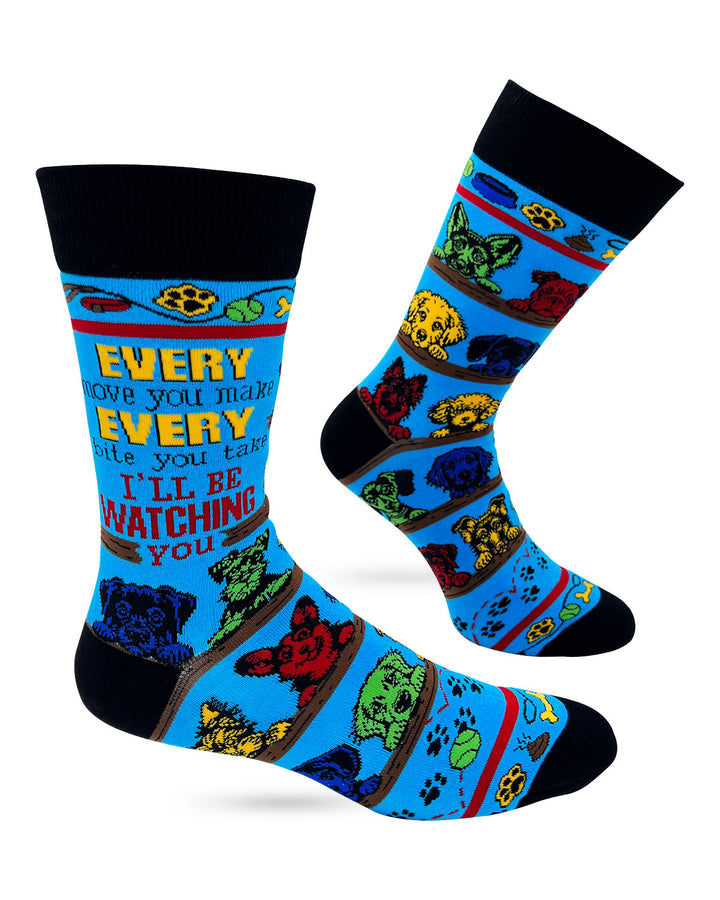 Every Move You Make, Every Bite You Take I'll Be Watching You Men's Novelty Crew Socks