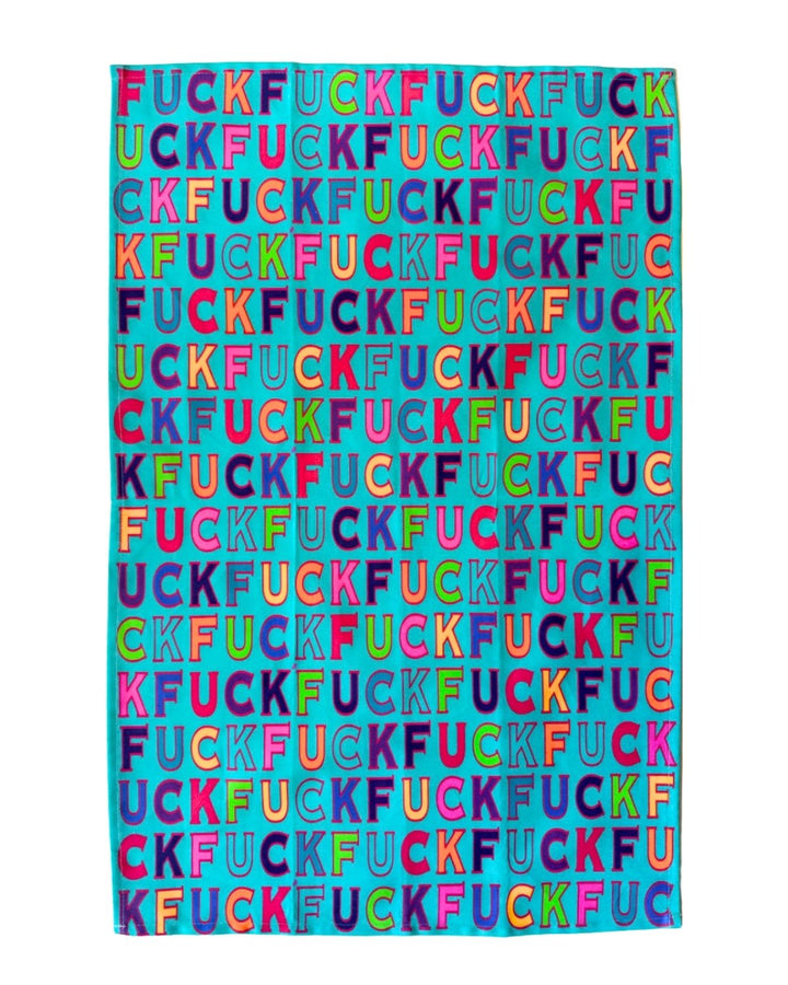 FUCK Repeated in Colorful Letters Cotton Kitchen Towel