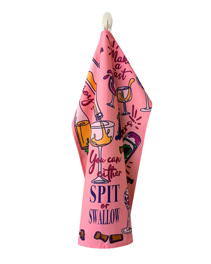 You Can Either Spit or Swallow Wine Theme Cotton Kitchen Towel