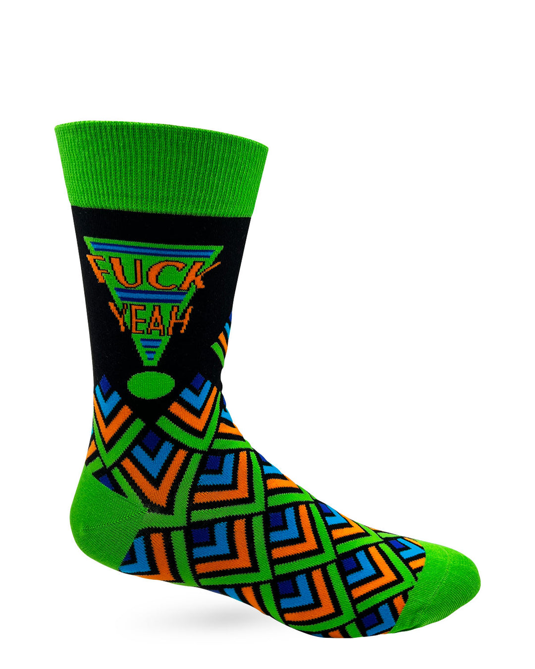 Fuck Yeah Men's Novelty Crew Socks in Lime Green and Black