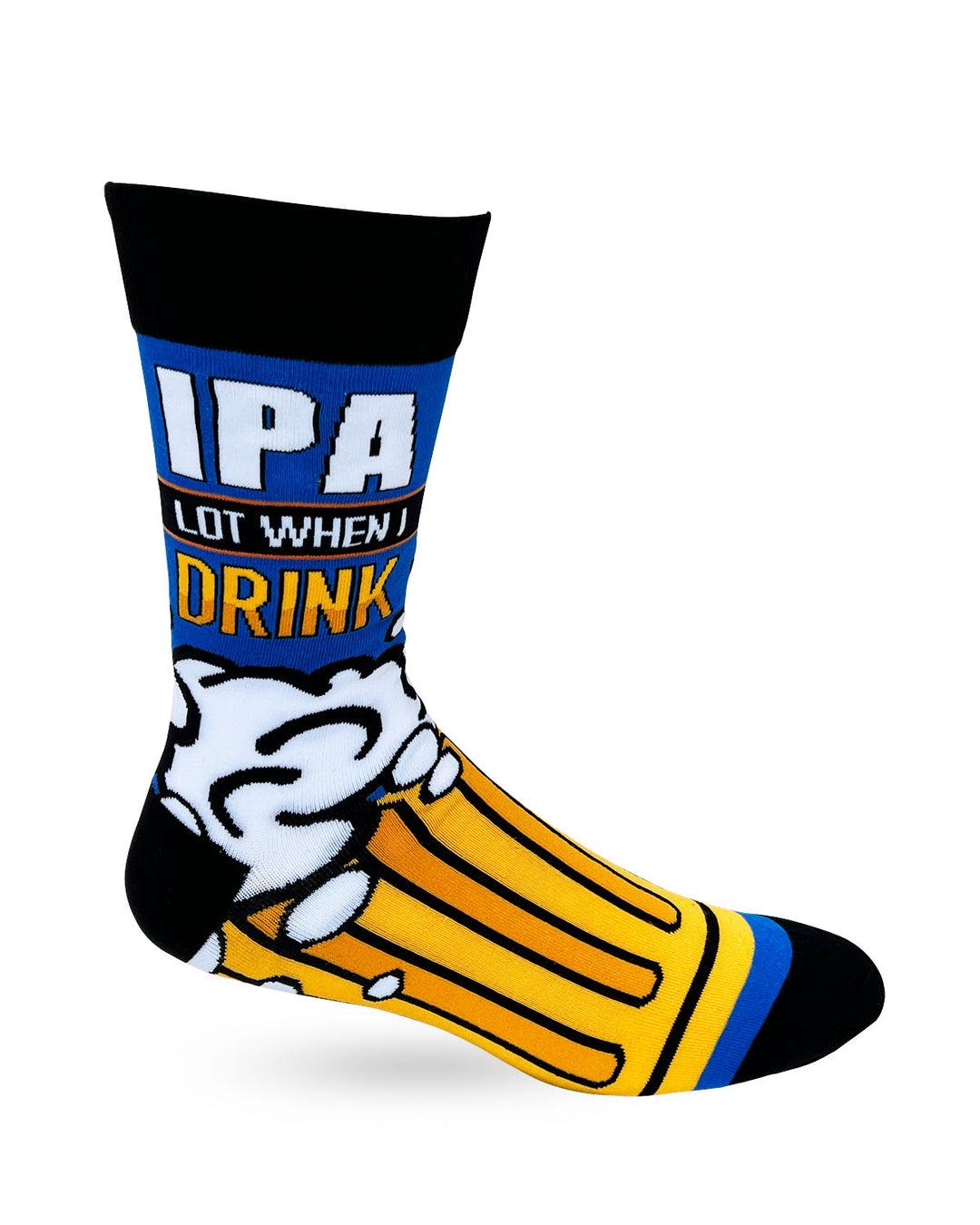 Funny beer sock with saying "IPA Lot When I Drink" for Men.