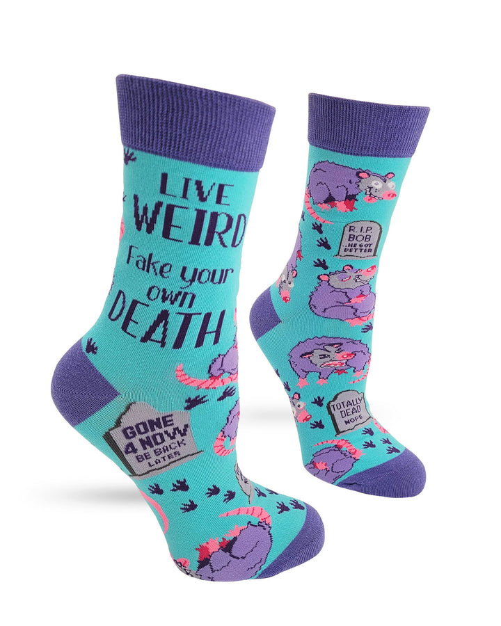 Live Weird, Fake Your Own Death Possum Women's Crew Socks
