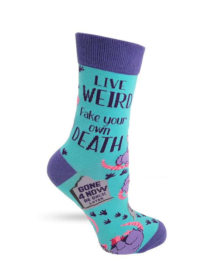 Live Weird, Fake Your Own Death Possum Women's Crew Socks