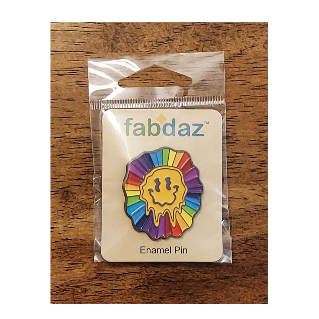 Melting Smiley Face Rainbow Enamel Pin with Metal Frame