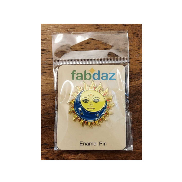 Celestial Sun-Moon Enamel Pin with Metal Frame