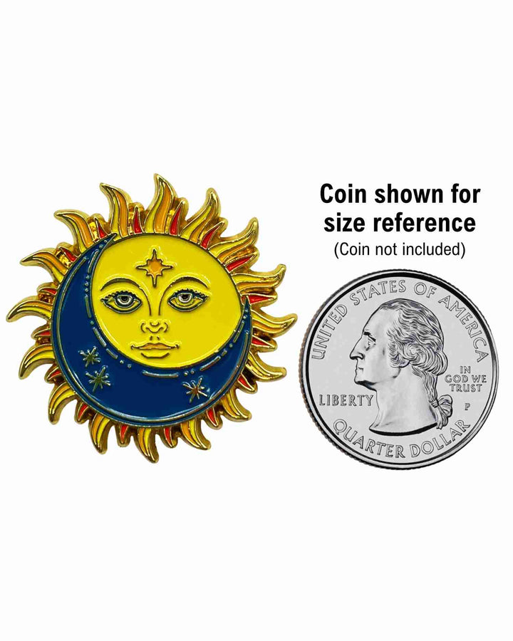 Celestial Sun-Moon Enamel Pin with Metal Frame