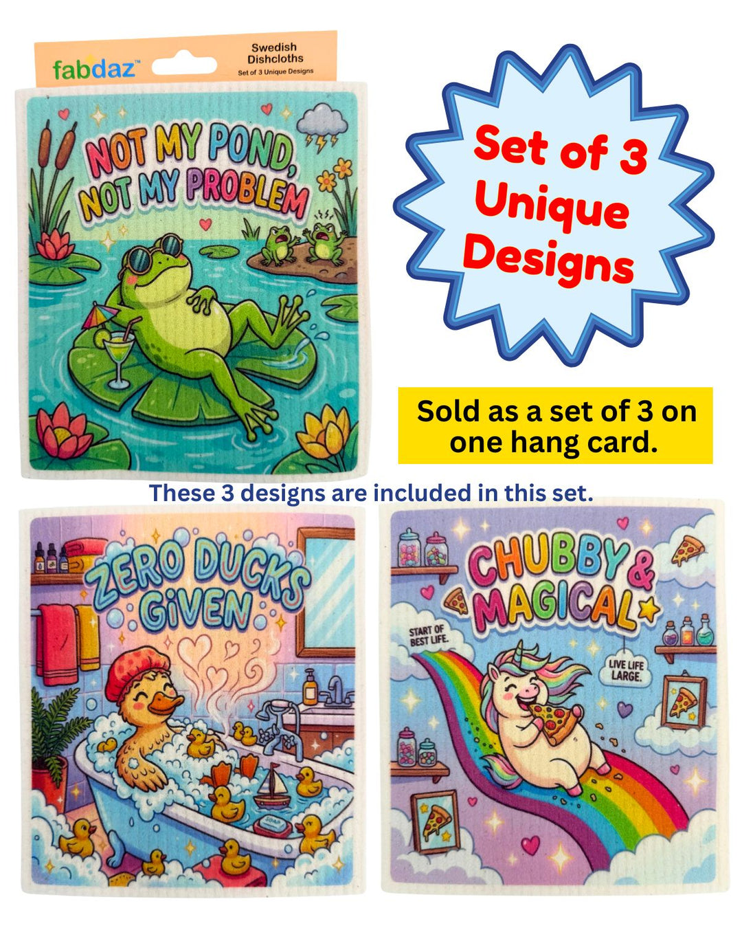 Fun Animals - Set of 3 - Swedish Dishcloths