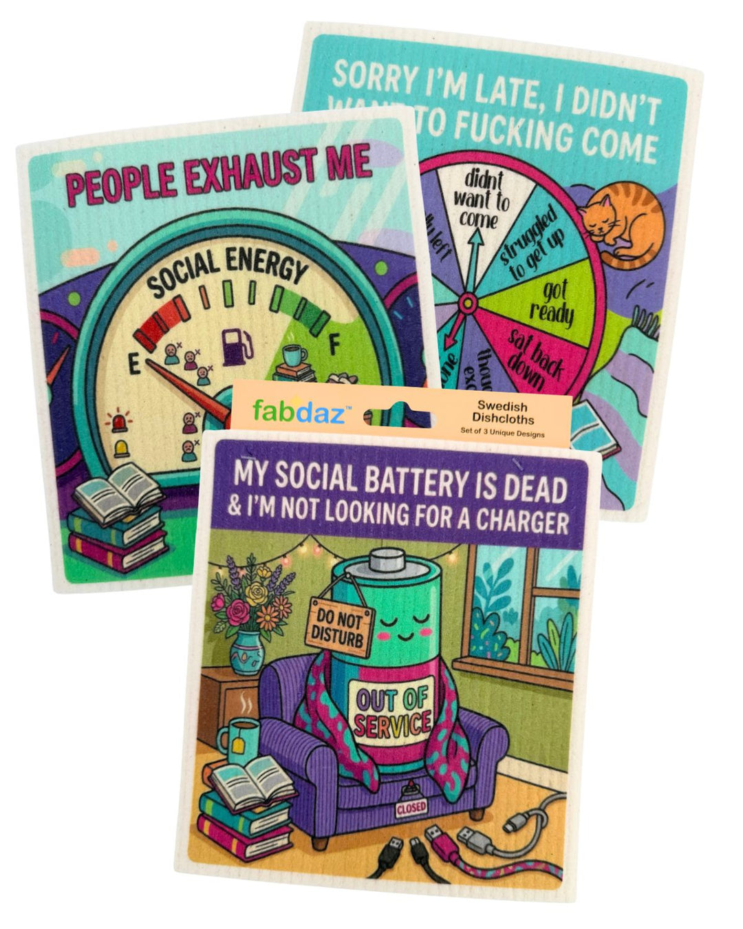 Anti-Social Sayings - Set of 3 - Swedish Dishcloths