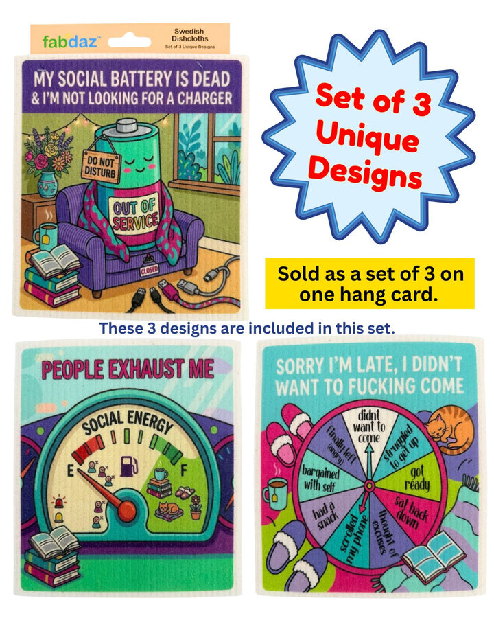 Anti-Social Sayings - Set of 3 - Swedish Dishcloths