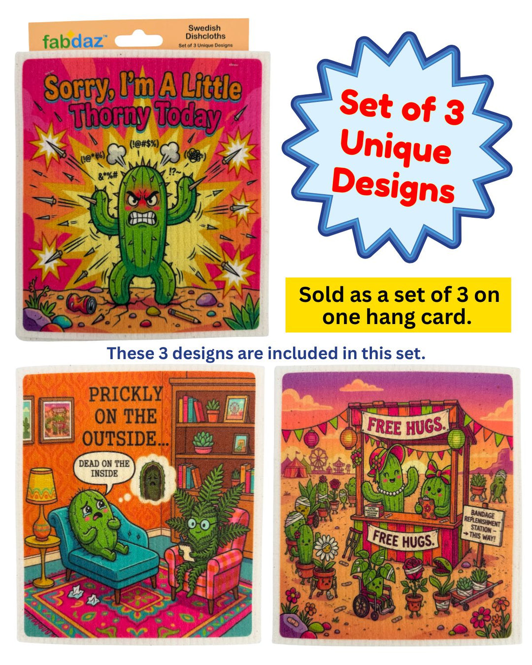 Funny Cactus - Set of 3 - Swedish Dishcloths