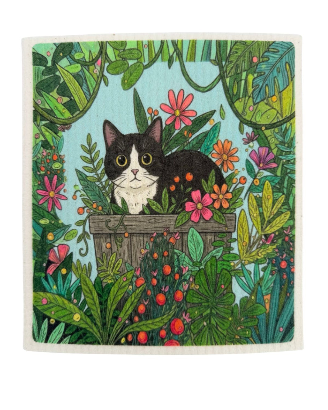 Cats with Plants - Set of 3 - Swedish Dishcloths