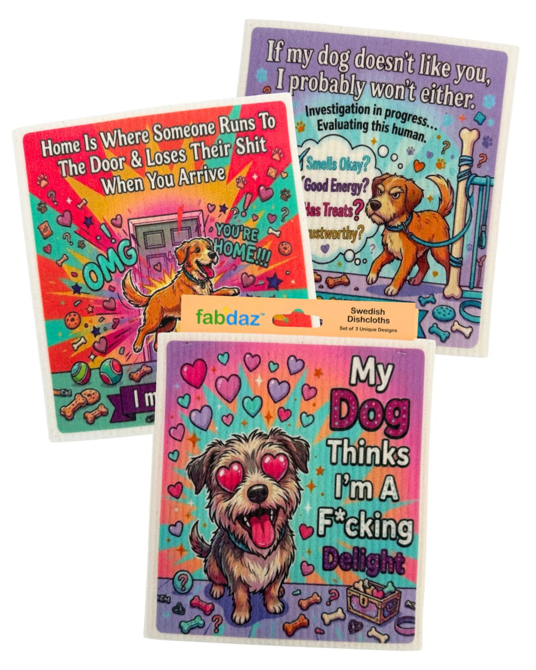 Funny Dog Sayings - Set of 3 - Swedish Dishcloths