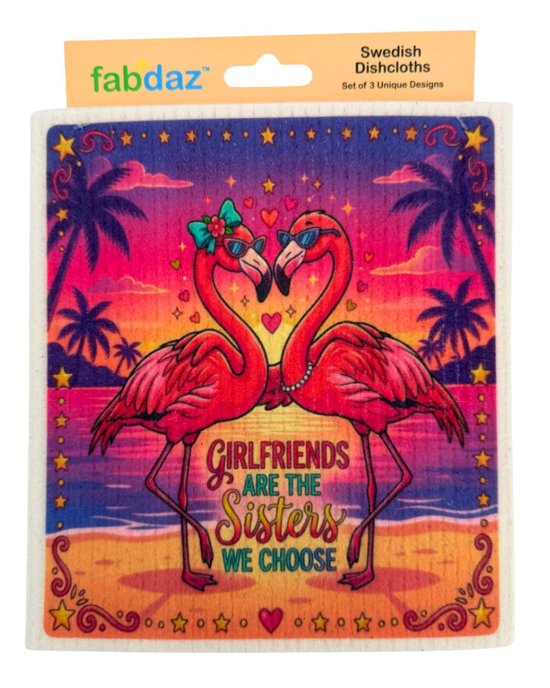 Girlfriends Sayings Flamingo Designs - Set of 3 - Swedish Dishcloths