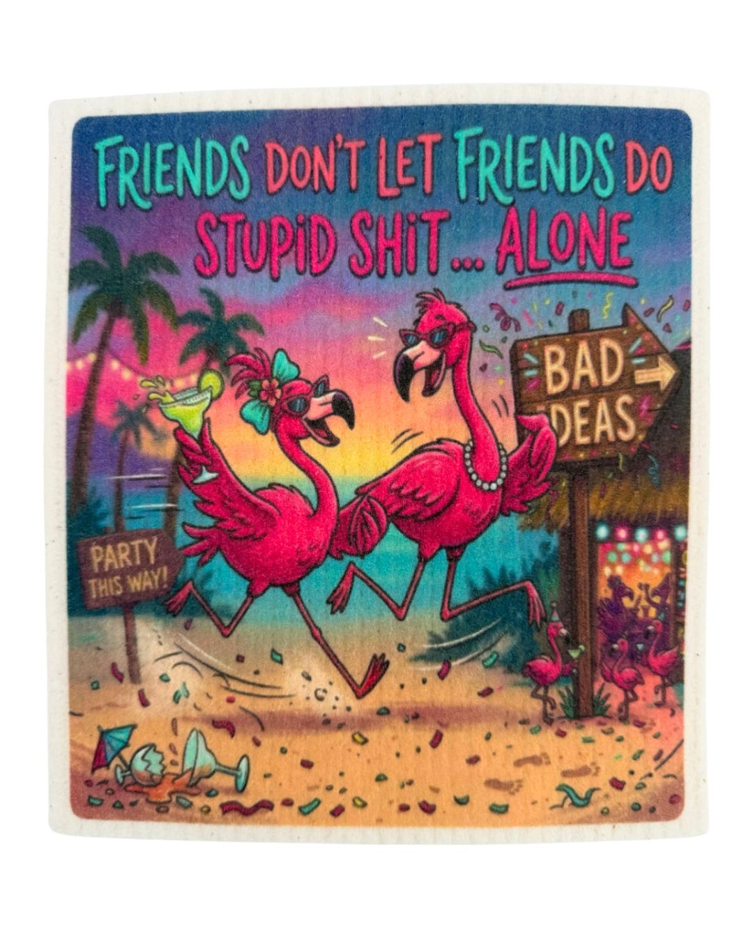 Girlfriends Sayings Flamingo Designs - Set of 3 - Swedish Dishcloths