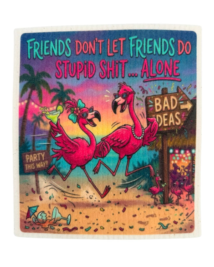 Girlfriends Sayings Flamingo Designs - Set of 3 - Swedish Dishcloths