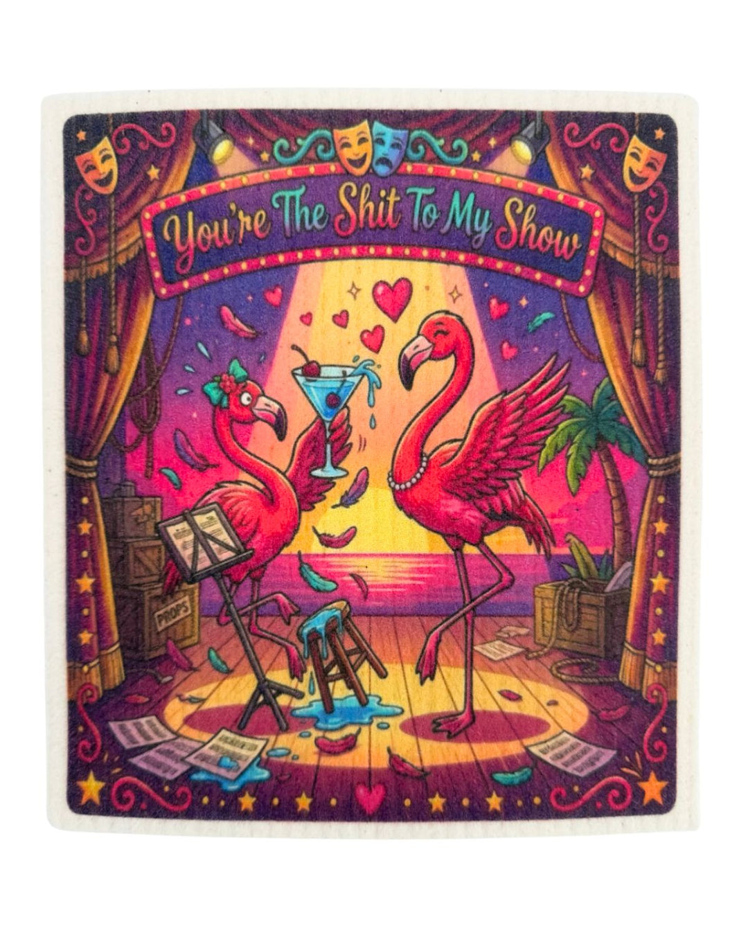 Girlfriends Sayings Flamingo Designs - Set of 3 - Swedish Dishcloths