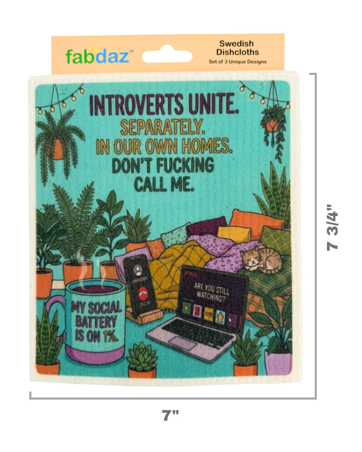 Introvert Sayings - Set of 3 - Swedish Dishcloths