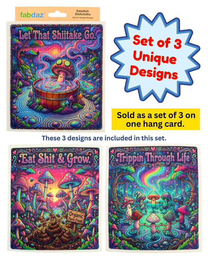 Trippy Mushrooms - Set of 3 - Swedish Dishcloths