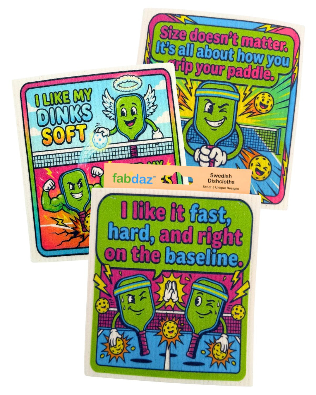 Funny Pickleball Sayings - Set of 3 - Swedish Dishcloths