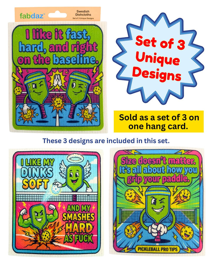 Funny Pickleball Sayings - Set of 3 - Swedish Dishcloths
