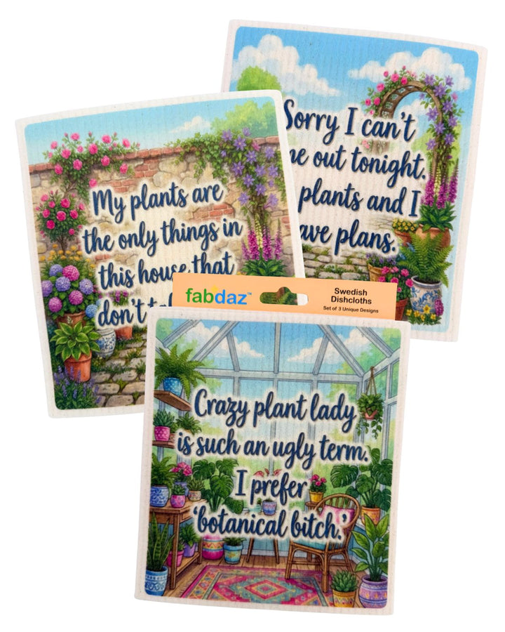 Plant Lover Sayings - Set of 3 - Swedish Dishcloths