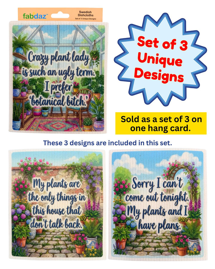 Plant Lover Sayings - Set of 3 - Swedish Dishcloths