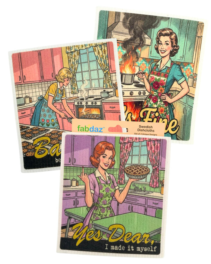 Crazy Retro Wife - Set of 3 - Swedish Dishcloths