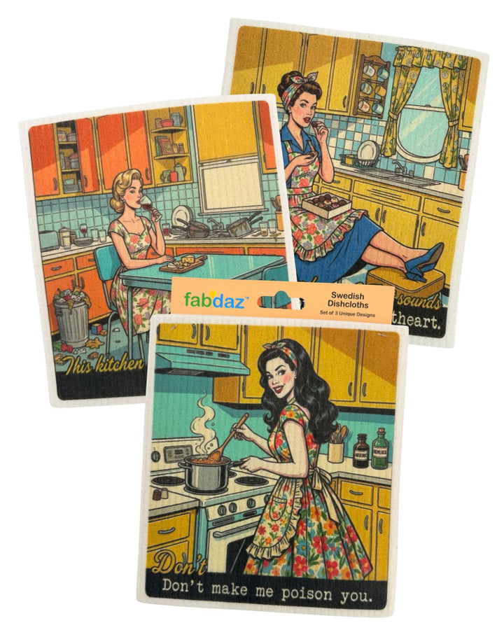Kitchen Retro Wife - Set of 3 - Swedish Dishcloths