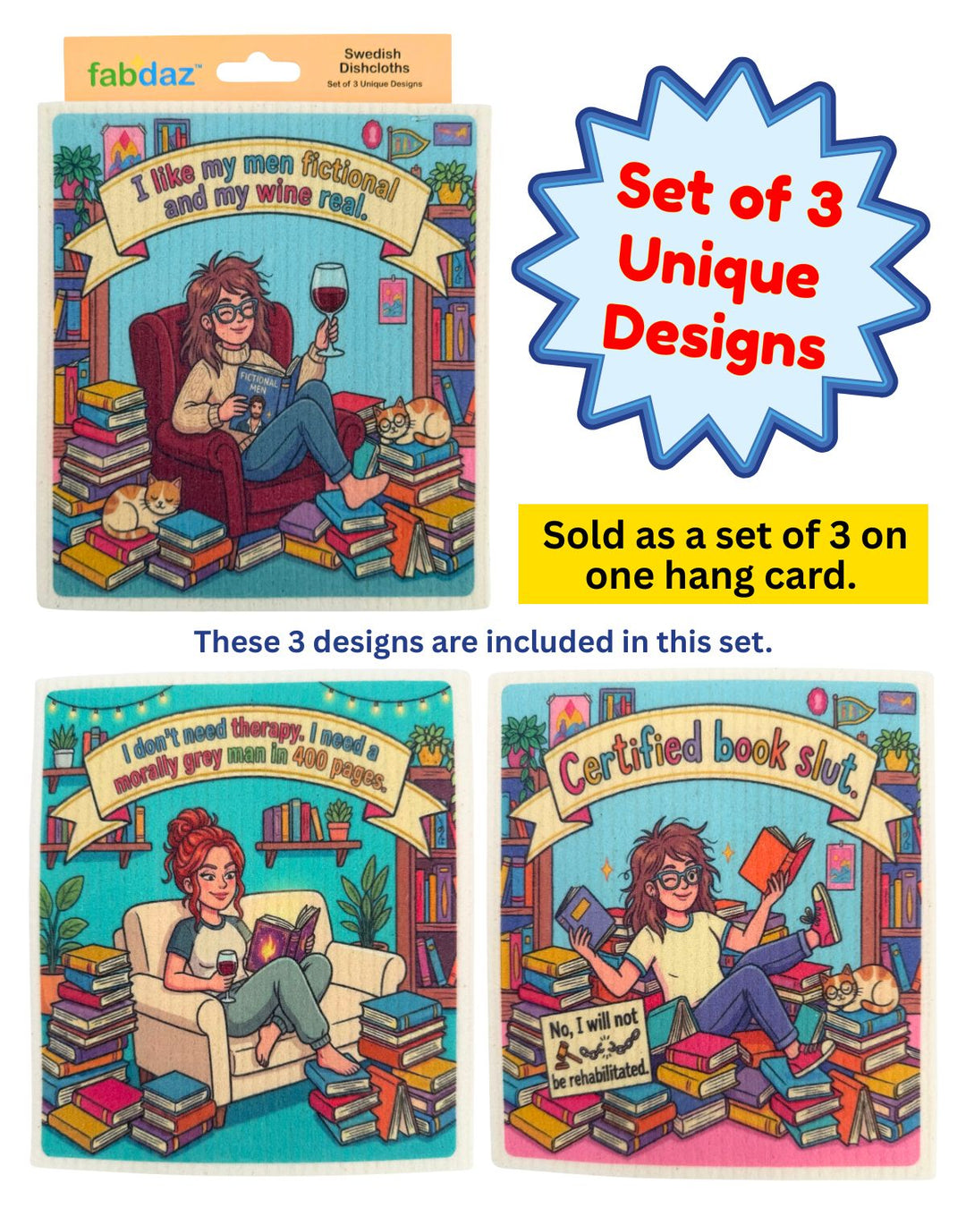 Romantasy Book Lover - Set of 3 - Swedish Dishcloths