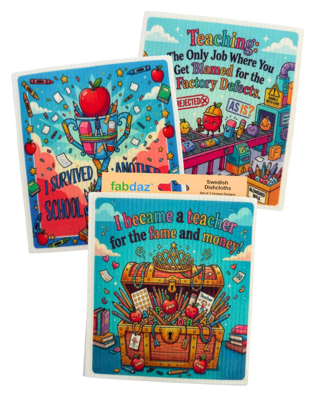 Funny Teacher Sayings - Set of 3 - Swedish Dishcloths