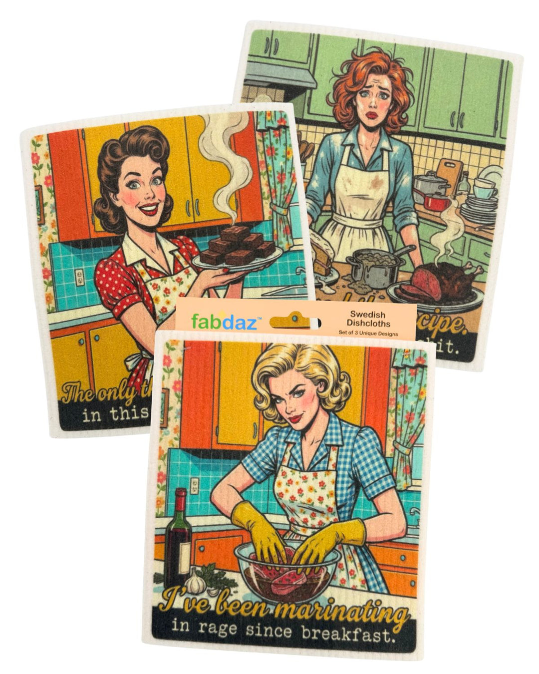 Cooking Retro Wife - Set of 3 - Swedish Dishcloths