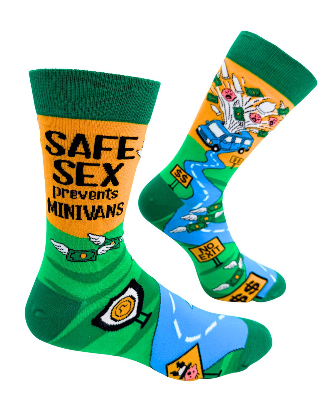 Safe Sex Prevents Minivans Men's Novelty Crew Socks