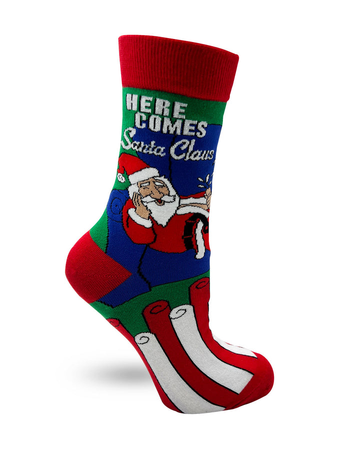 Gag Gift Here Comes Santa Claus Women's Novelty Socks