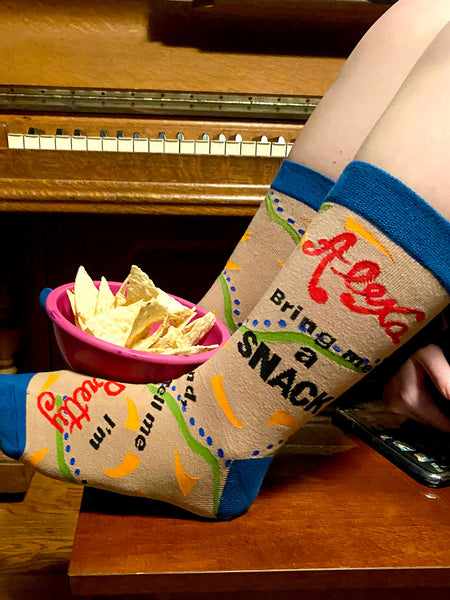 Womens Novelty Socks Alexa Bring Me a Snack and Tell Me I'm Pretty