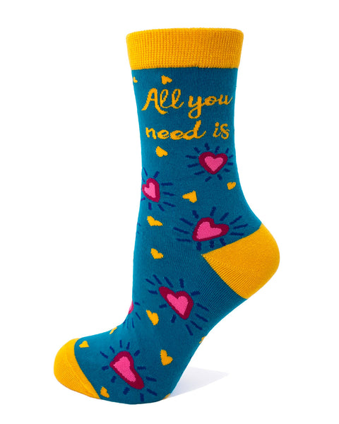 All You Need Is Love Ladies Crew Socks with Pink Hears