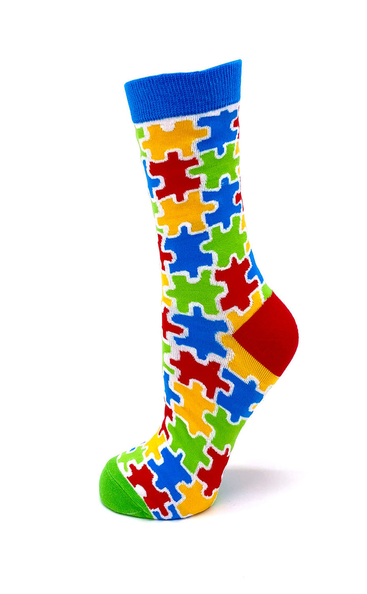 Women's Colorful Jigsaw Puzzle Piece Crew Socks 