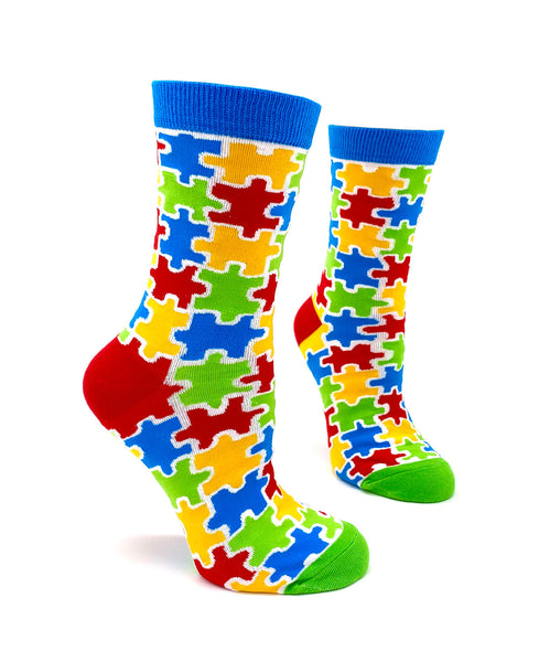 Autism Jigsaw puzzle Women's cotton crew socks 