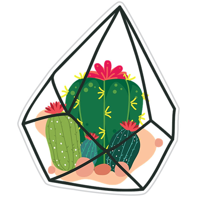 Cactus In An Angled Glass Terrarium Sticker