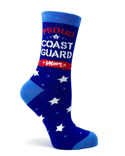 Womens Novelty Socks Proud Coast Guard Mom Crew Socks