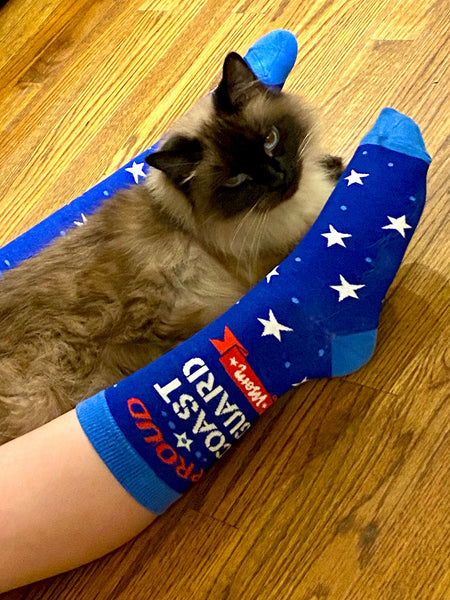Proud Coast Guard Mom Crew Socks Blue with White Stars