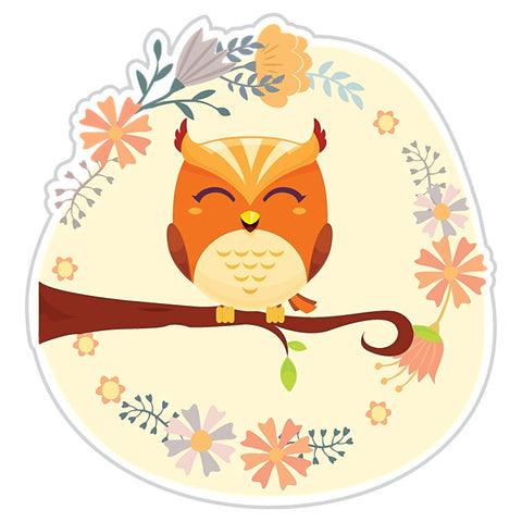 Cute Owl in Floral Ring Sticker