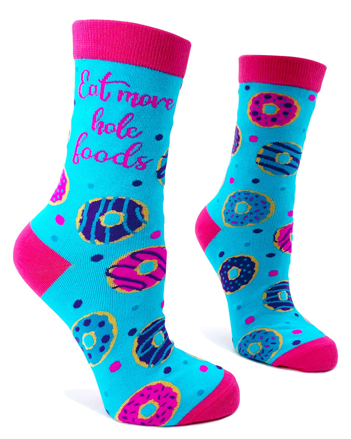 Eat More Hole Foods Ladies' Novelty Crew Socks With Doughnuts