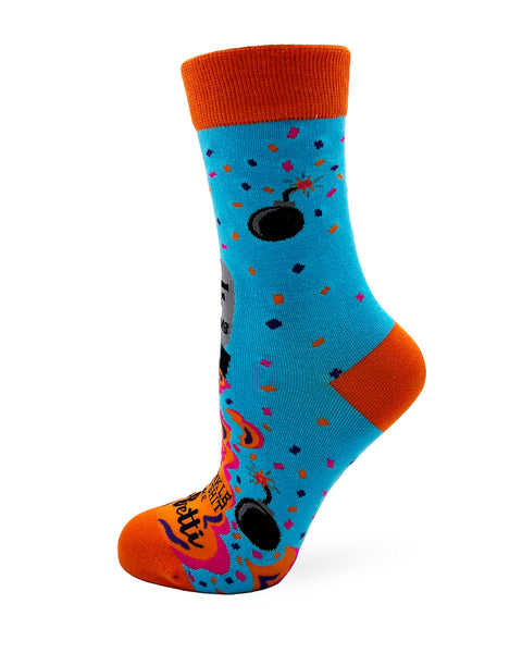 Orange and blue novelty socks for women