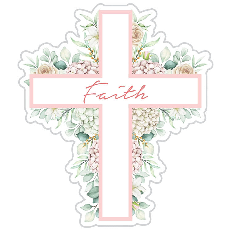 Faith Cross Sticker With Soft Pink Florals